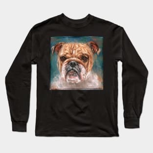 Painting of a Bulldog with Angry Face Long Sleeve T-Shirt